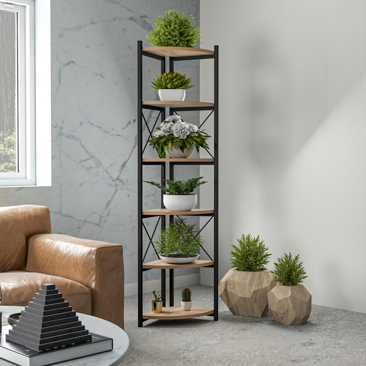 ECKREGAL Ulfborg - Schwarz/Braun, Holzwerkstoff/Metall (30/160/30cm) - [en.casa]