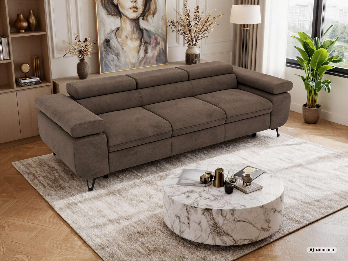 3-SITZER SOFA PETER - Braun Velvet - Schwarz/Braun, Textil/Metall (262/76/99cm) - MKS