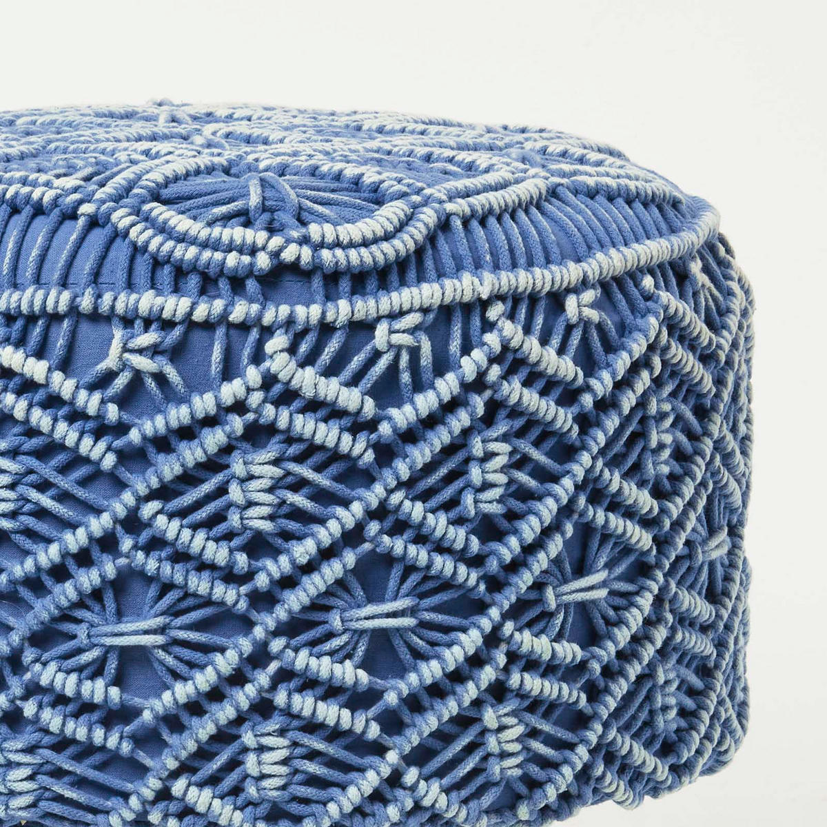 MAKRAMEE-HOCKER Willow blau, 41/41/43 cm - Blau, Textil (41/43/41cm) - Homescapes