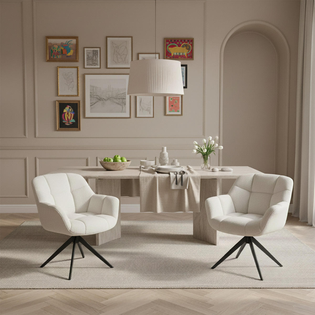 DREHSTUHL Mika-Mila - Creme/Schwarz, Textil/Metall (65/81/66cm) - DUBI Möbel