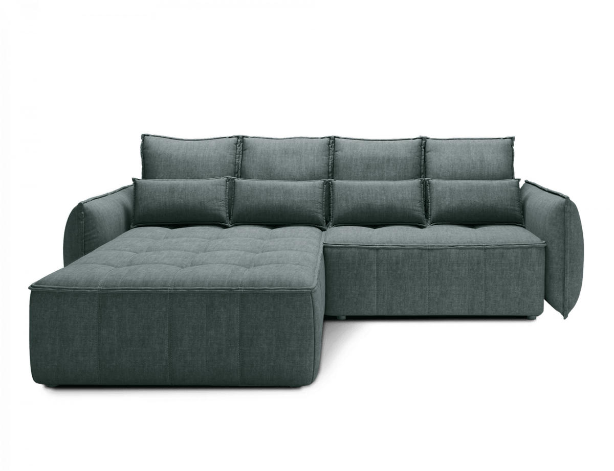 ECKSOFA mit Schlaffunktion und Bettkasten - Grün, Textil (265/196cm) - Eltap