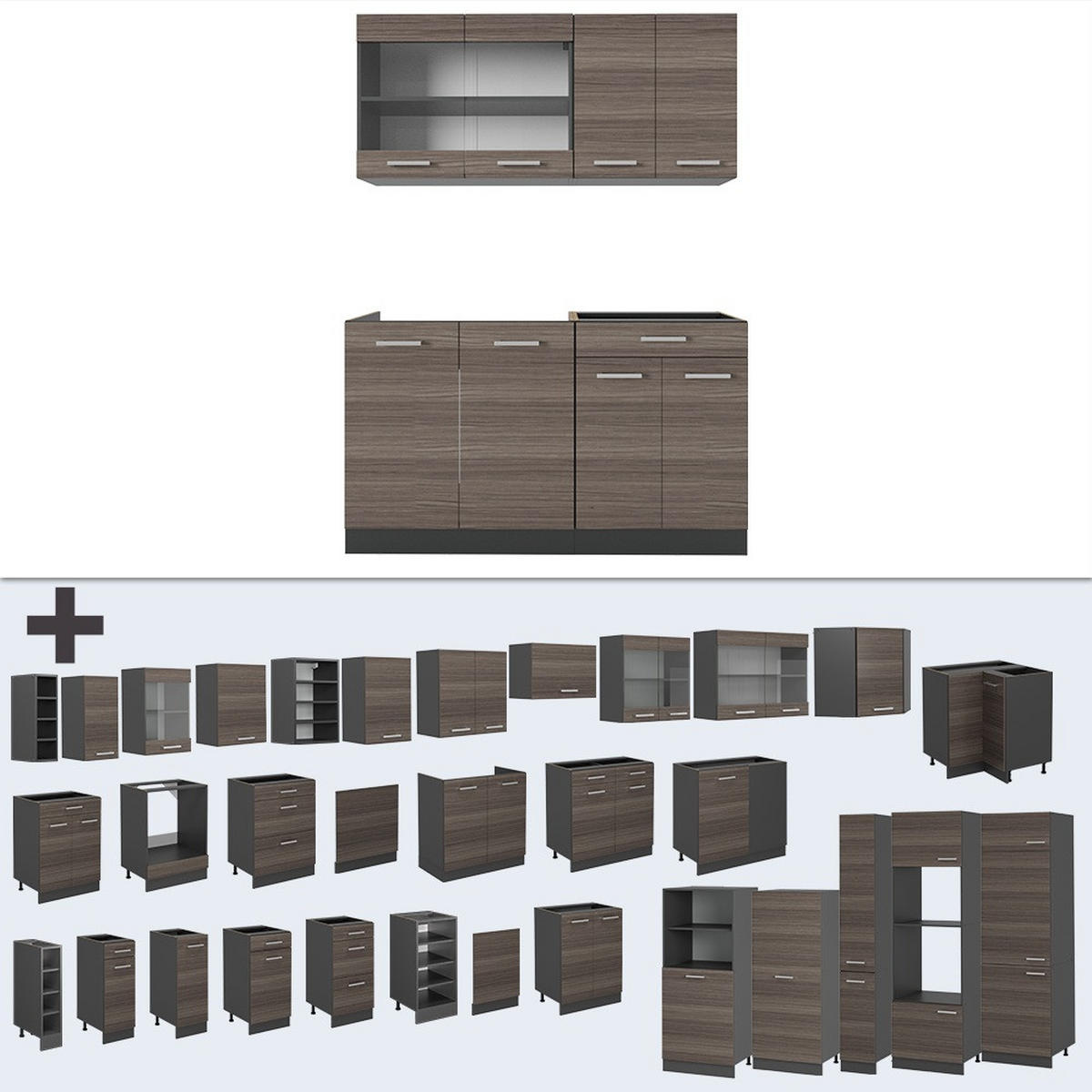 JEDNOTKOVÁ KUCHYNĚ R-Line Ušlechtilá šedá/antracitová - šedá, kompozitní dřevo (140/81.6/60cm) - Vicco