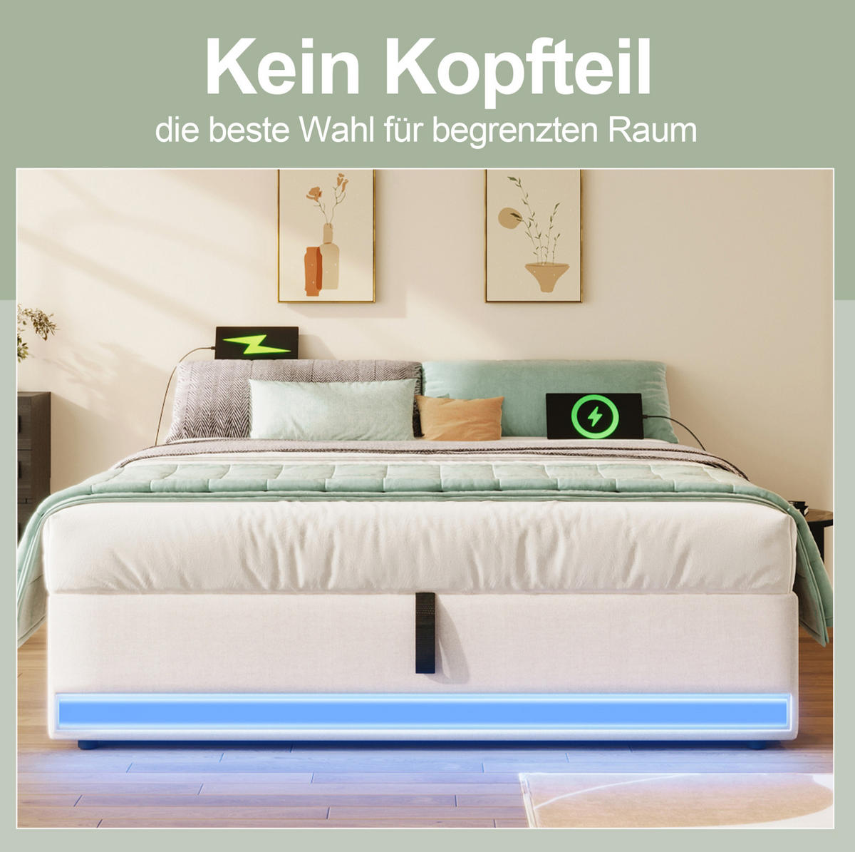 TAPECIRANI krevet 140/200 cm s LED osvjetljenjem, USB i Type-C priključkom te hidrauličnim pretincem, Bež - bež, tekstil (140/200cm) - Redom