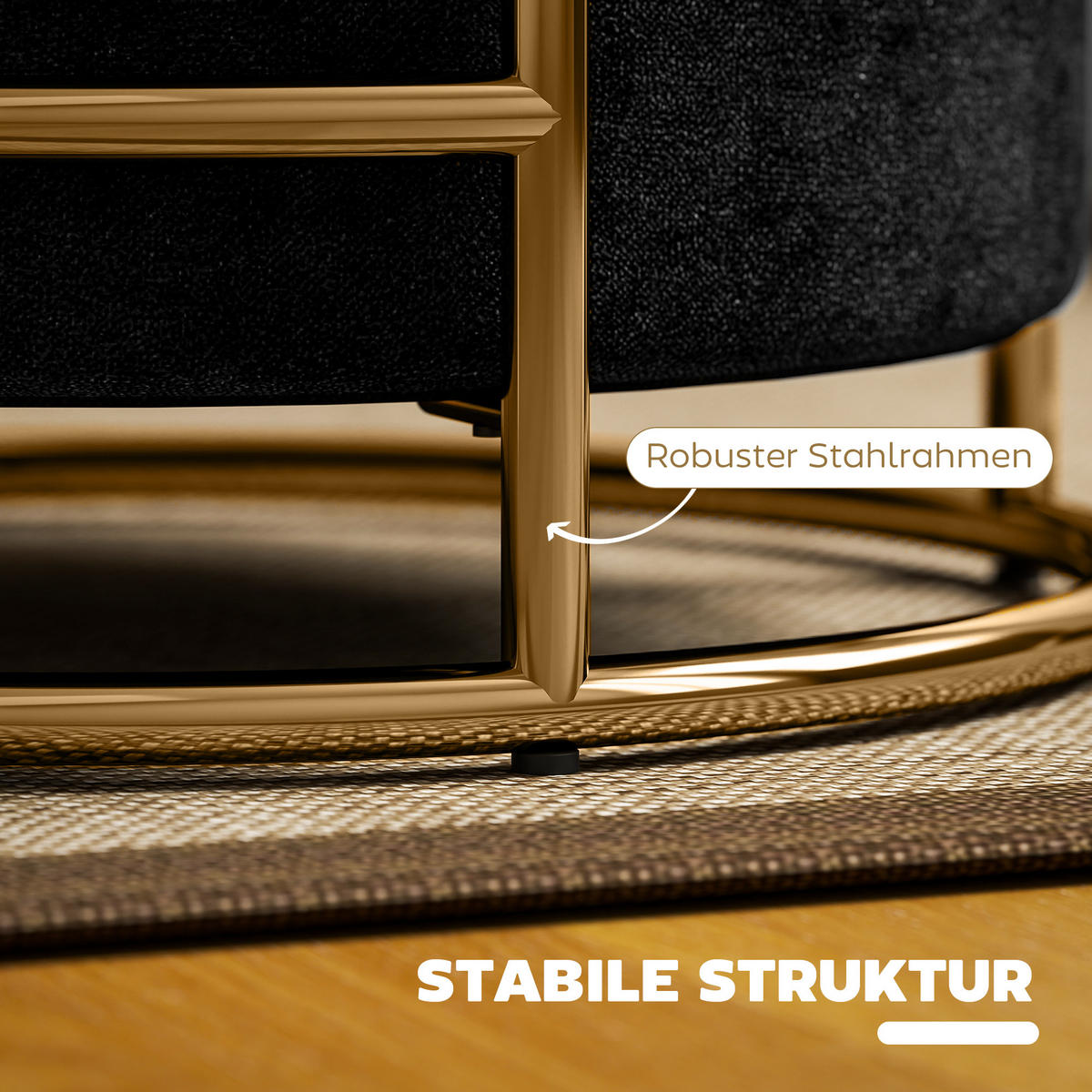 SITZHOCKER mit Stahrahmen 42 x 42 x 39 cm, Schwarz - Schwarz, Kunststoff (42/39/42cm) - HOMCOM