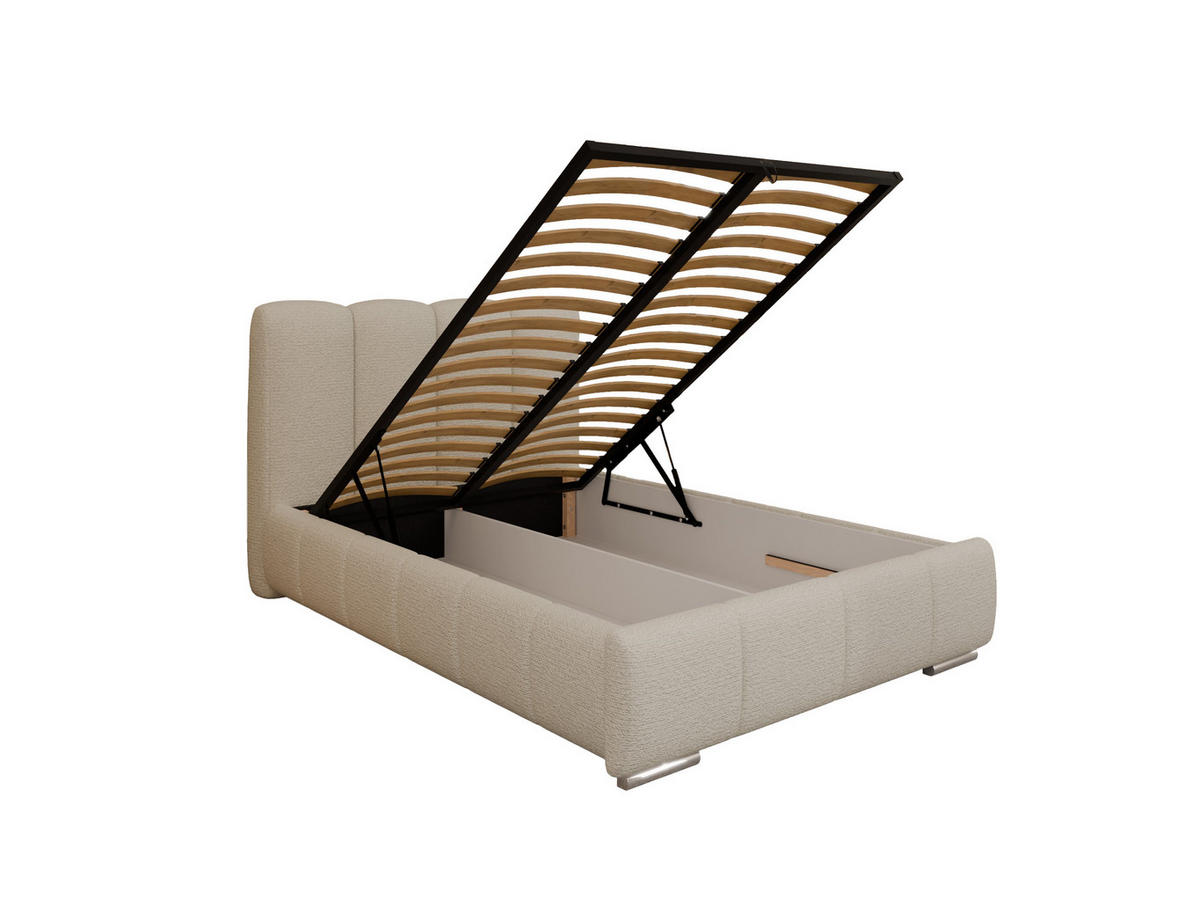 POLSTERBETT ZAIRA 120 x 200 cm mit Bettkasten und Lattenrost, 7-Zonen-Taschenfederkernmatratratze CIRA (24 cm) – Hellbeige - Beige, Holz (120/200cm) - Panda Möbel