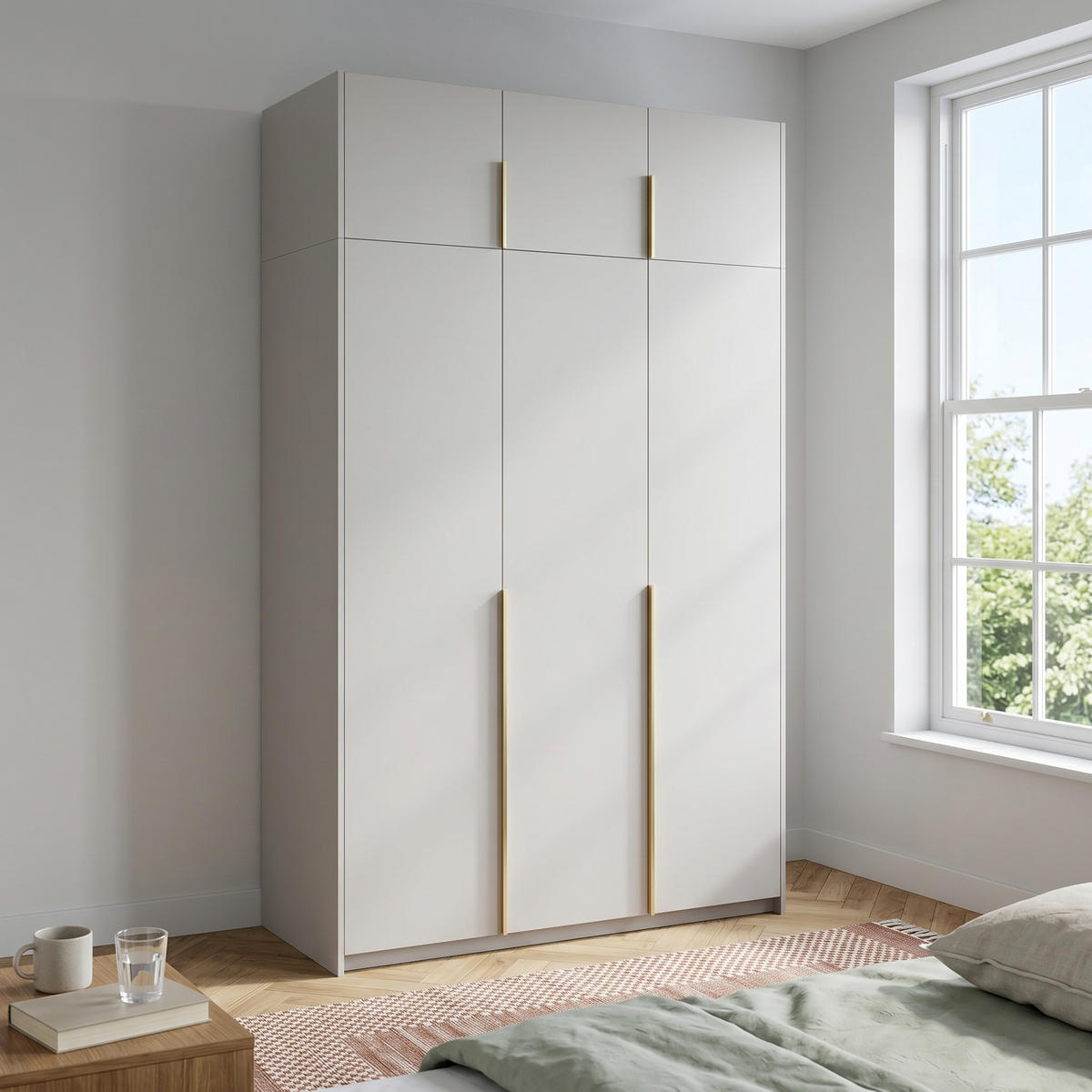 DREHTÜRENSCHRANK AMARA 148/250/58cm 3-türig Kaschmir - Kaschmir/Goldfarben, Holzwerkstoff (148/250/58cm) - MASSENO