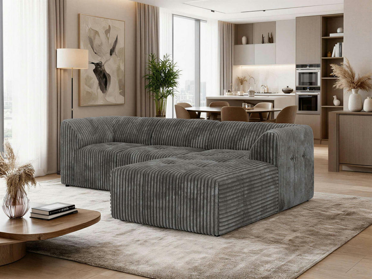 ROHOVÁ SEDAČKA VORITA L 3M - Šedá Manšestr - Pravá - šedá/černá, textil/plast (176/267cm) - MKS