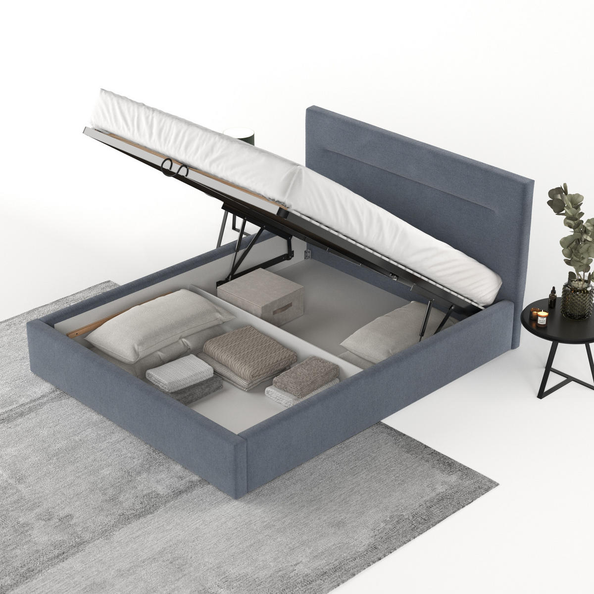 POLSTERBETT Liline 160/200 cm Blau im Asti Stoff - Blau/Schwarz, Holz/Holzwerkstoff (160/200cm) - AltaBeds