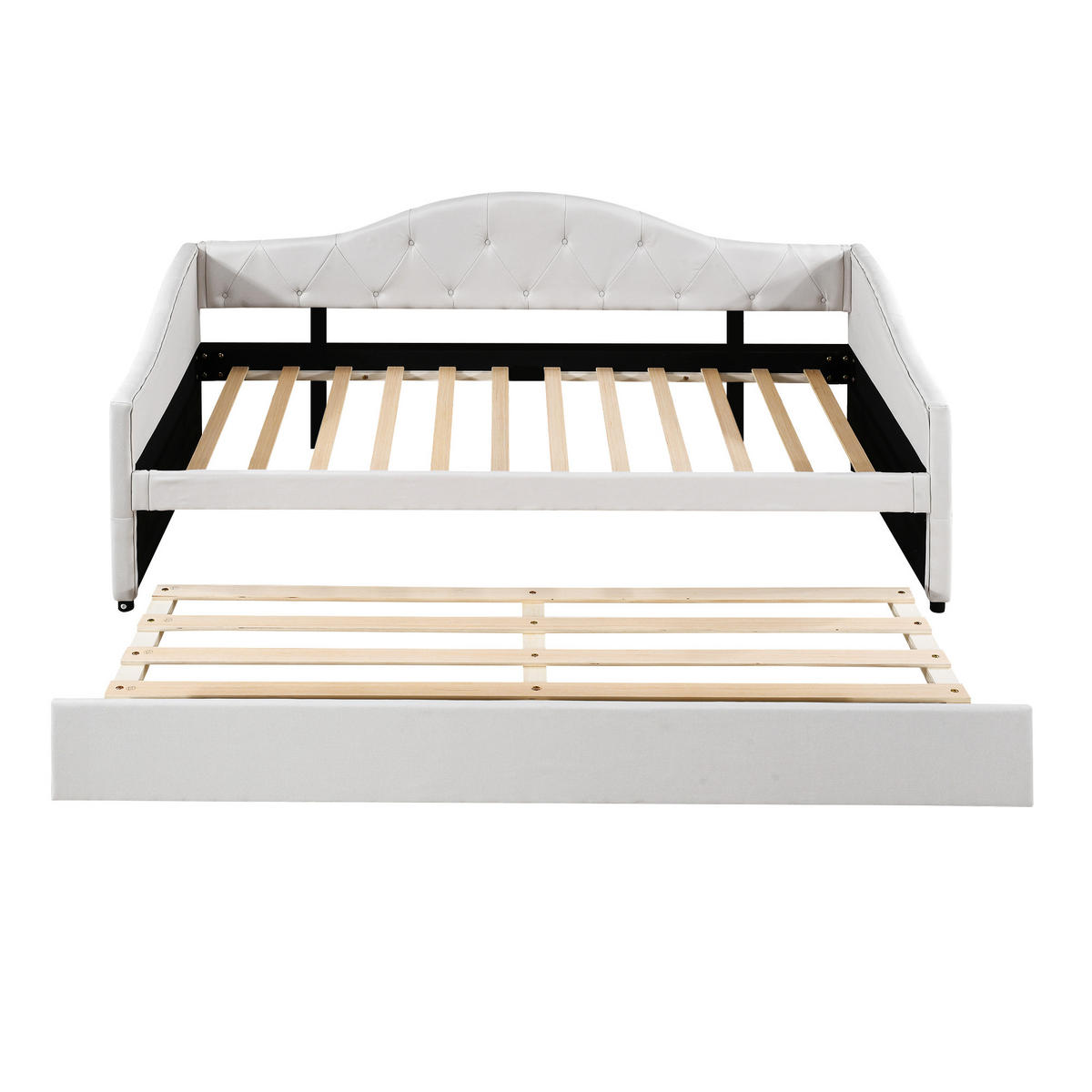 TAGESBETT mit Ausziehbett 90x200 cm Leinen Beige - Beige, Holz (90/200cm) - Meubliv