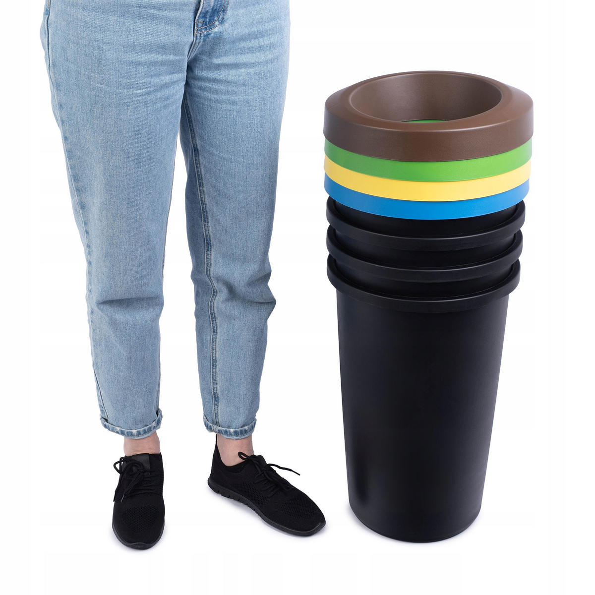 ABFALLBEHÄLTER, 4x25L, rund, Schwarz - Blau/Gelb, Kunststoff (32/52cm) - KADAX