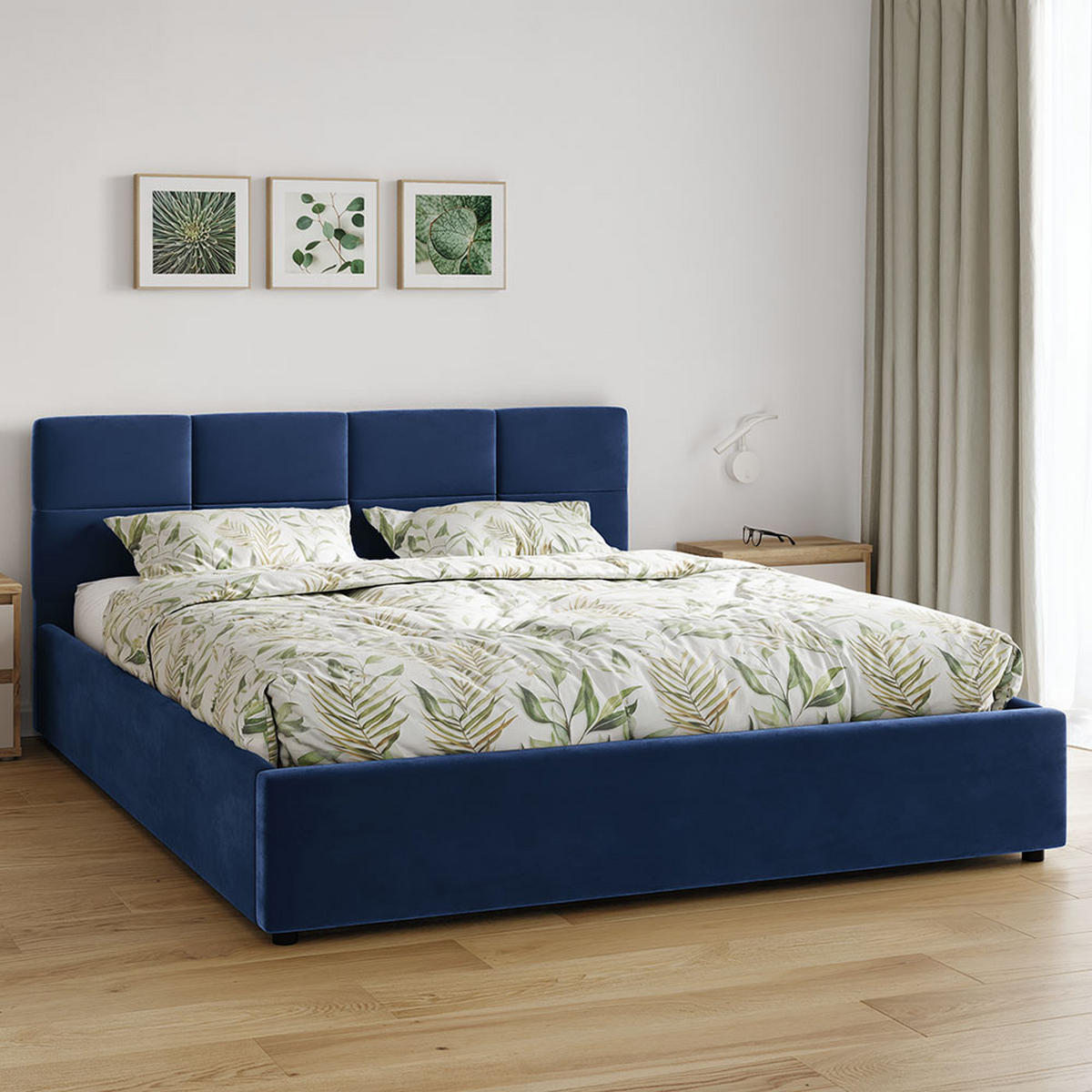 POLSTERBETT 160×200 mit Bettkasten und Lattenrost Mika HLR-64 Blau Velours - Blau, Holz (160/200cm) - Jana
