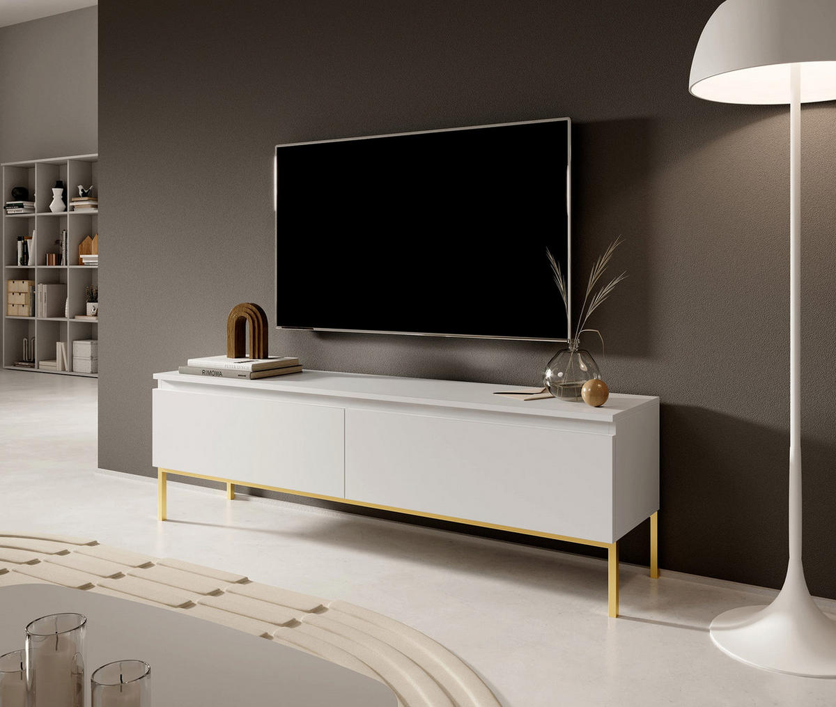 TV-LOWBOARD Bemmi Weiß auf Metallgestell 150/46/32 cm - Goldfarben/Weiß, Holzwerkstoff/Metall (150/46/32cm) - Selsey