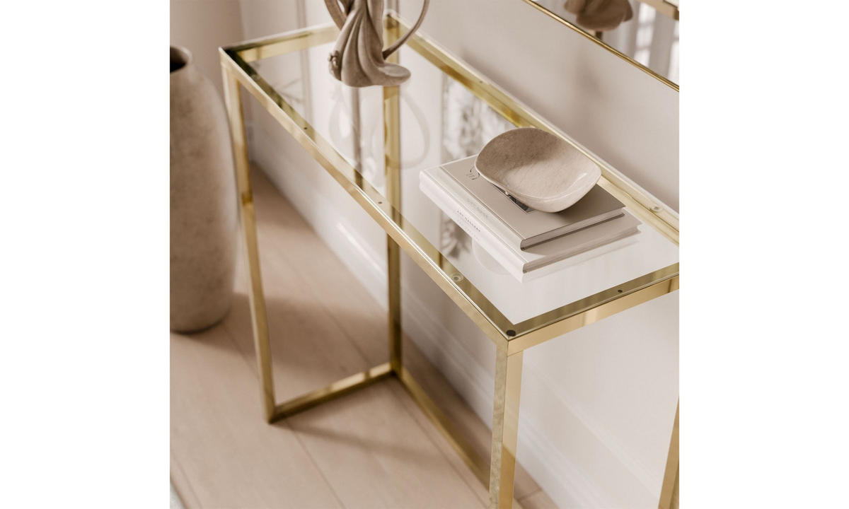 KONSOLE MODERN II GLASS 80/30/79 cm Goldchrom/Transparent - Transparent/Goldfarben, Glas/Metall (80/79/30cm) - Lookway