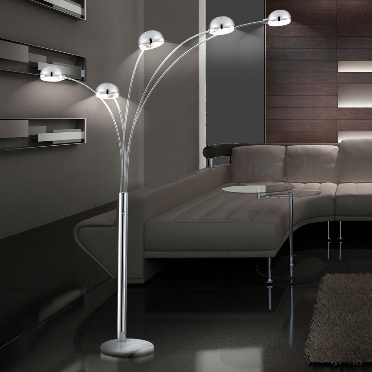 LED STEHLEUCHTE Metall Silber Marmoroptik - Silberfarben, Metall (202/105/203cm)