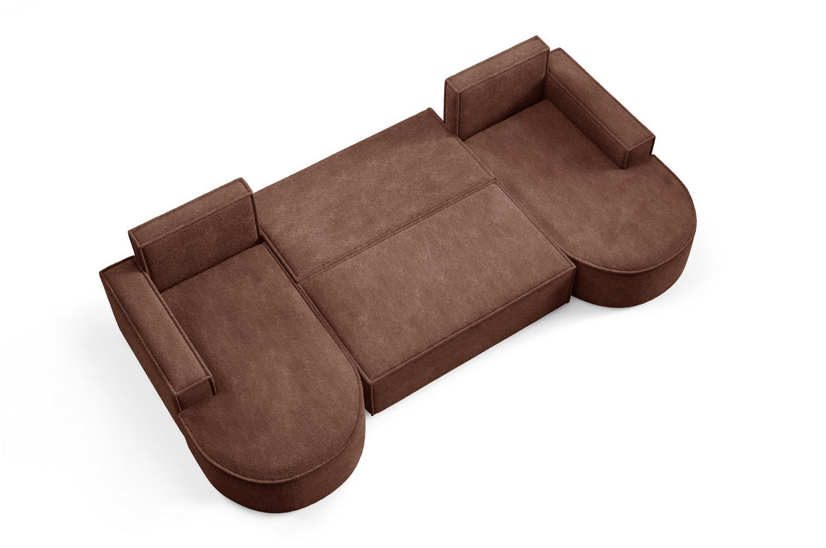 ECKSOFA MOLLY U Freistehendes, mit Schlaffunktion, 140x273cm, Bettkasten und Abnehmbaren Kissen – 316x157x88cm, Abriamo Stoff, Braun - Braun, Holz/Textil (316/157cm) - DomoHome