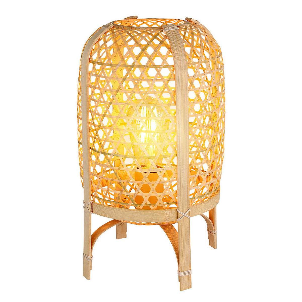 LED TISCHLEUCHTE Bambus Braun Geflecht - Braun, Holz (22/22/37cm) - Globo Lighting