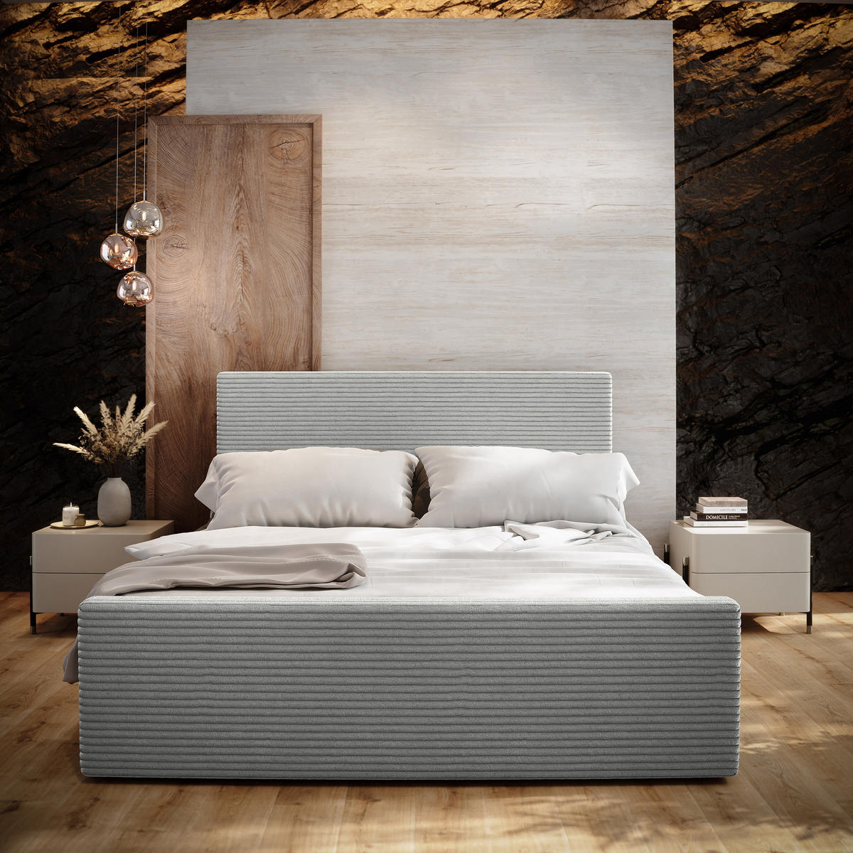 POSTEL BOXSPRING ALORIA 160x200 cm, s matrací a úložným prostorem, světle šedá - světle šedá, kompozitní dřevo/textil (160/200cm) - MASSENO