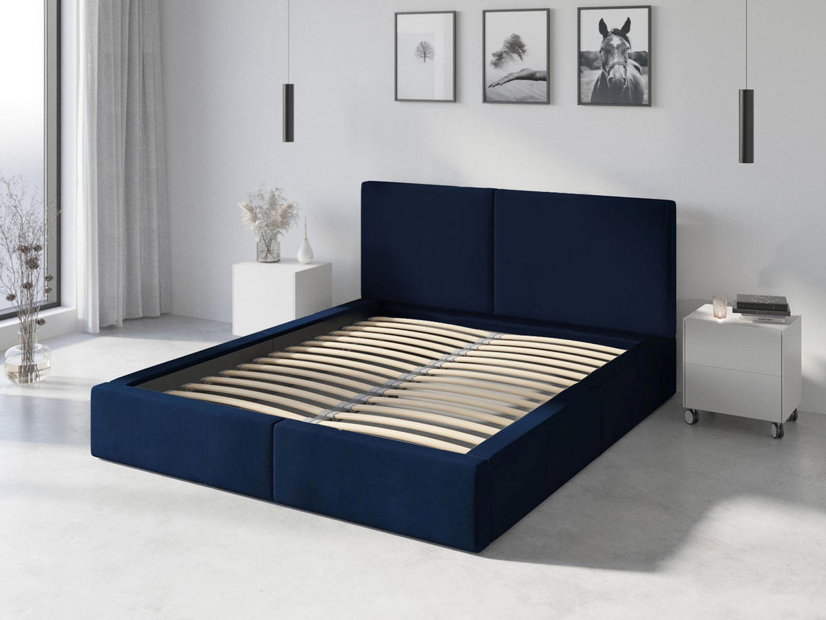 POLSTERBETT Hilton mit Stauraum - Dunkelblau, Textil/Metall (140/200cm) - Interbeds