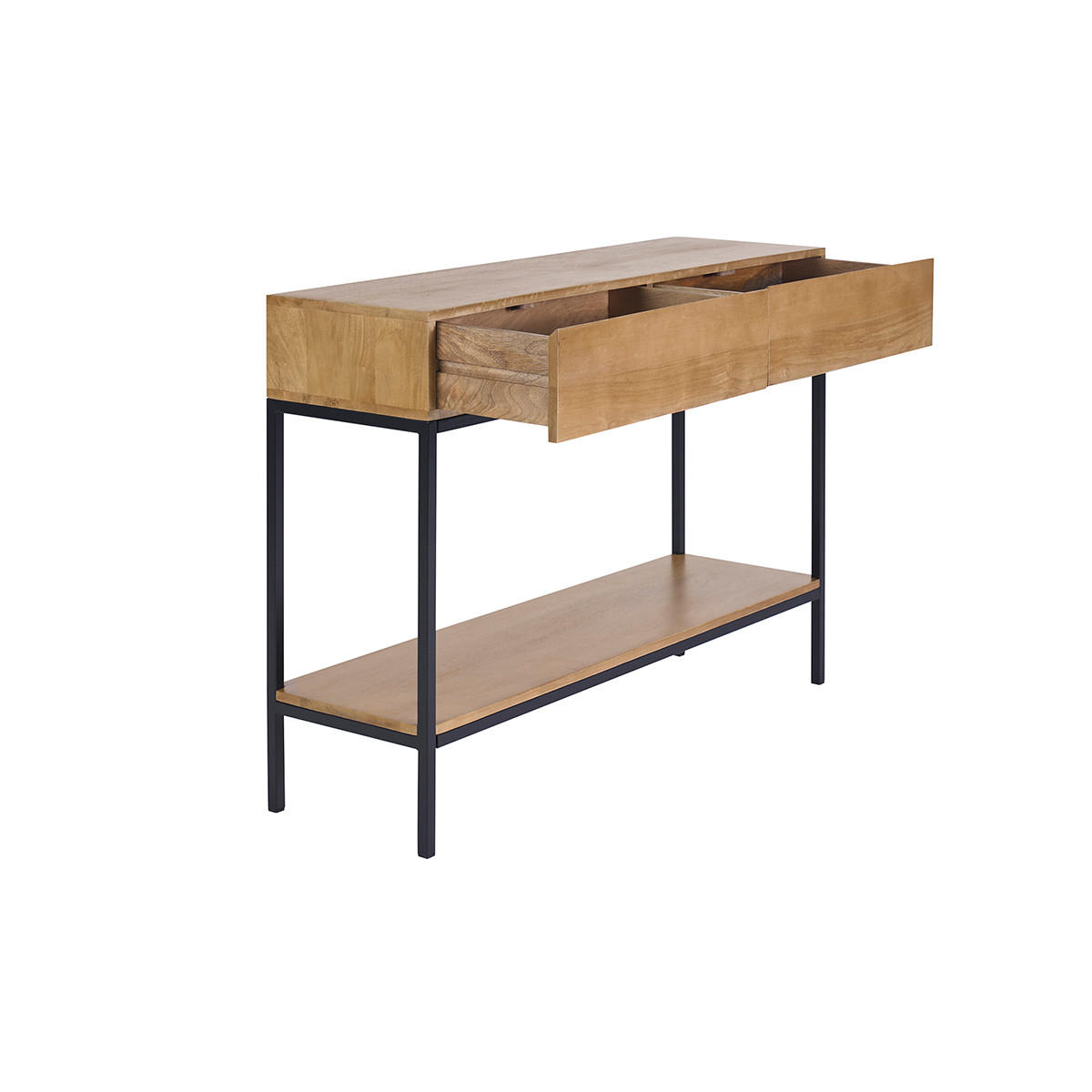 KONSOLE Industrie-Stil Mangoholz Metall L110 cm YPSTER - Dunkelbraun, Holz (110/35/80cm) - Miliboo