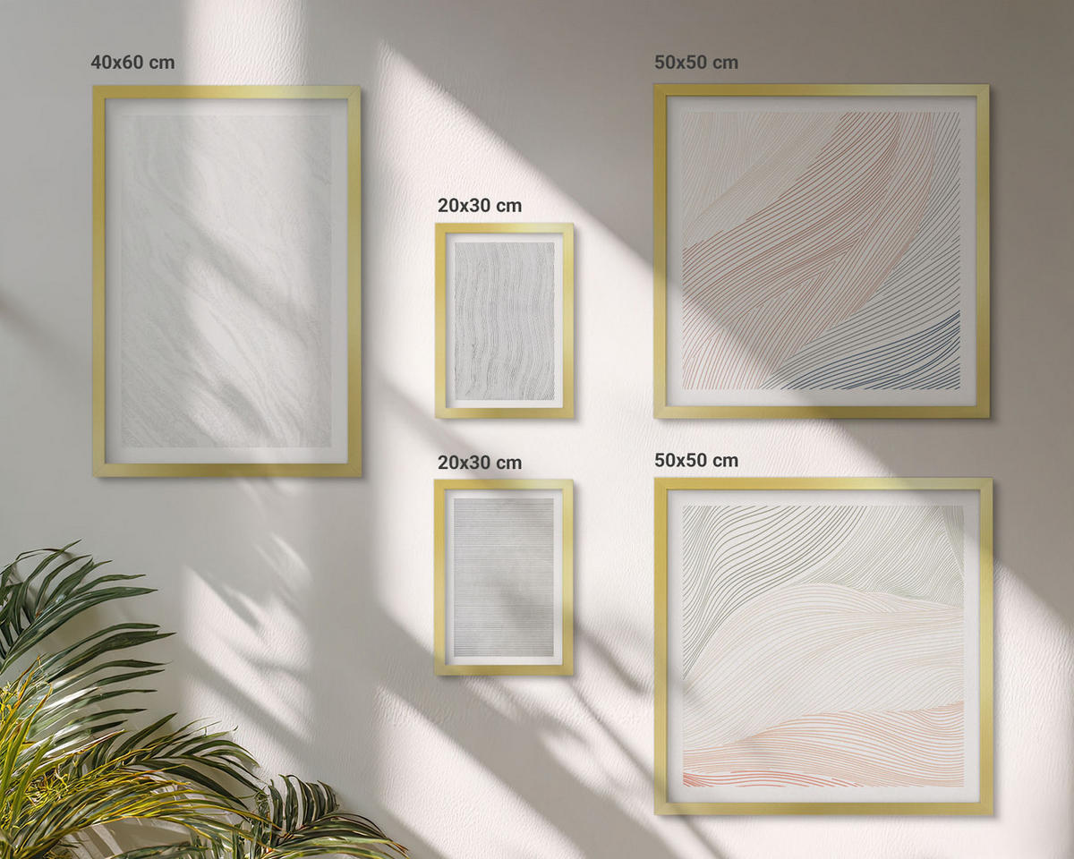 BILDER SET 5er Set - 50x50 cm & 20x30 cm & 40x60 cm Goldrahmen - Leuchtende Strukturen, Sandmuster - Goldfarben, Kunststoff (40/60cm) - TULUP