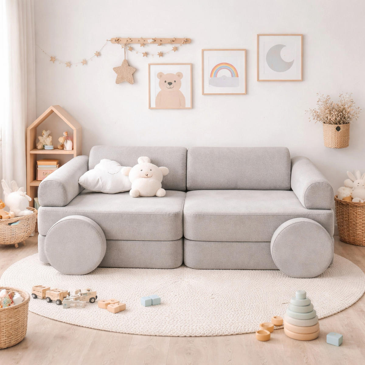 MODULARES Kindersofa aus Schaumstoff – weiches 4-in-1 Spielsofa für Kinderzimmer - Grau, Textil (160/50/76cm) - Bees & Blooms