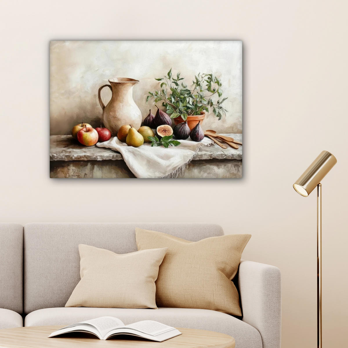 LEINWANDBILD Obst - Kräuter - Ländlich Wandbilder 80x60 cm - Naturfarben, Textil (80/60cm) - MuchoWow