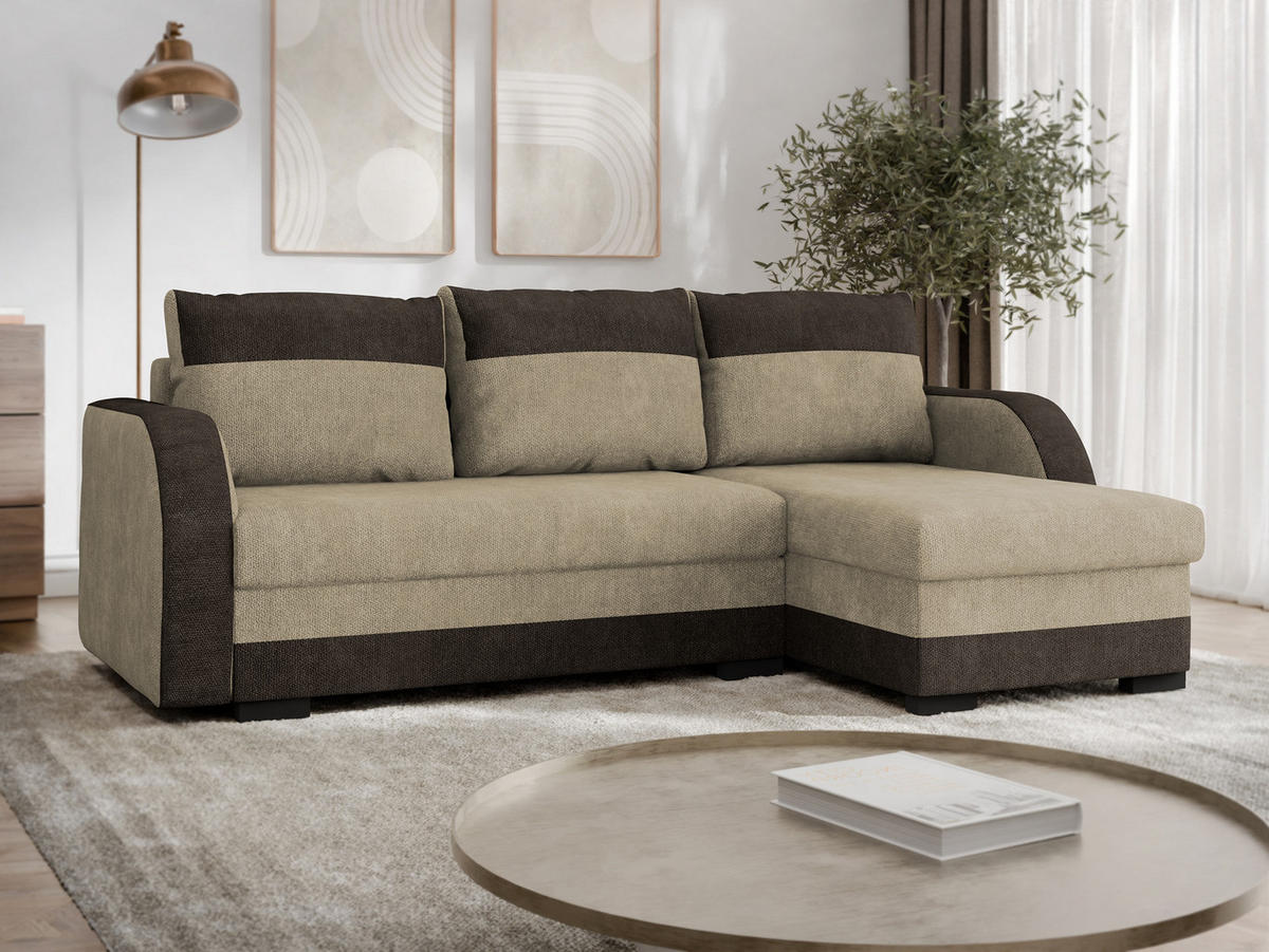 ECKSOFA Jozef - Beige/Dunkelbraun, Holz/Textil (230/140cm) - MIRJAN24