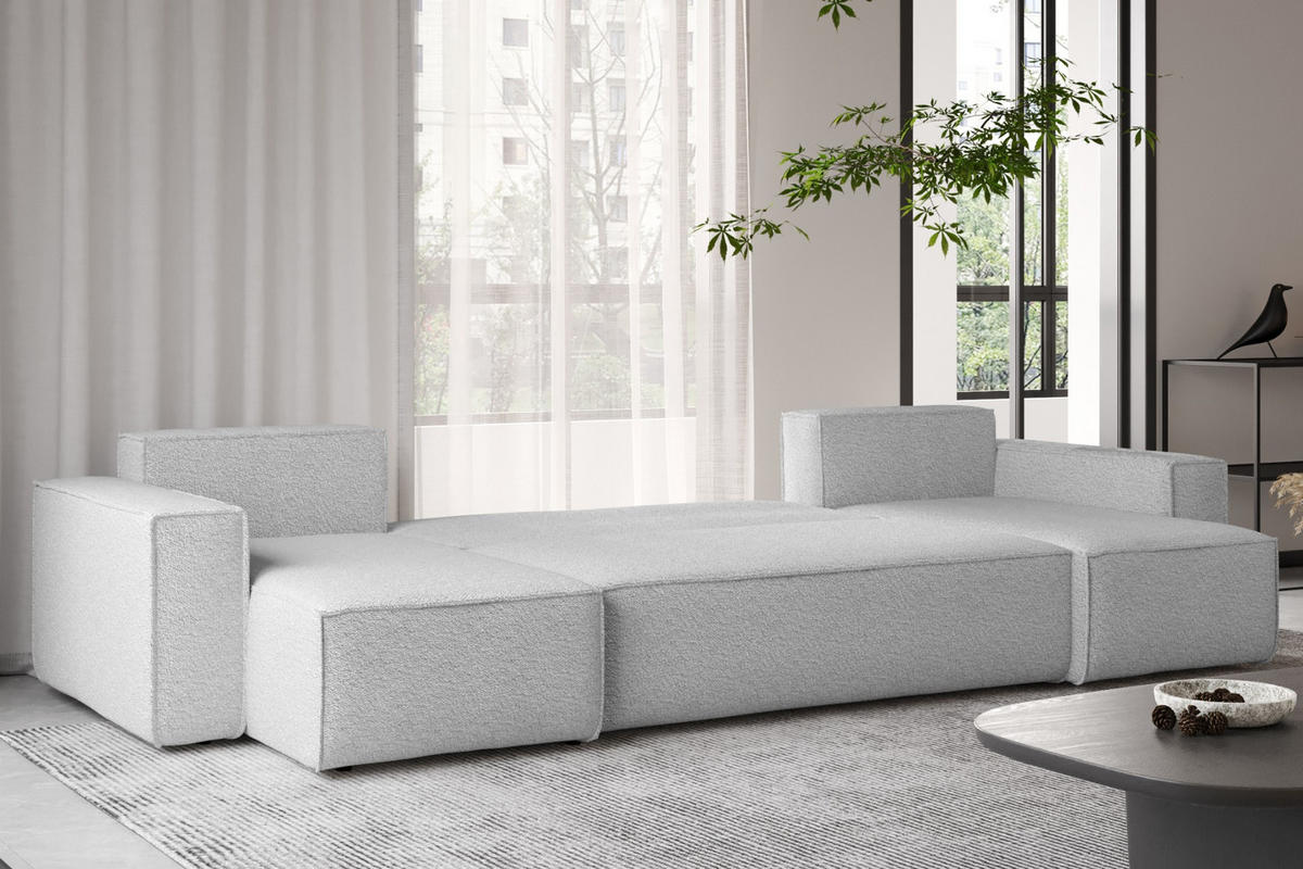 ECKSOFA Mit Schlaffunktion Und Bettkasten U-form BEST stoff Abriamo Hellgrau - Hellgrau, Holz (98/312cm) - Kaiser Möbel