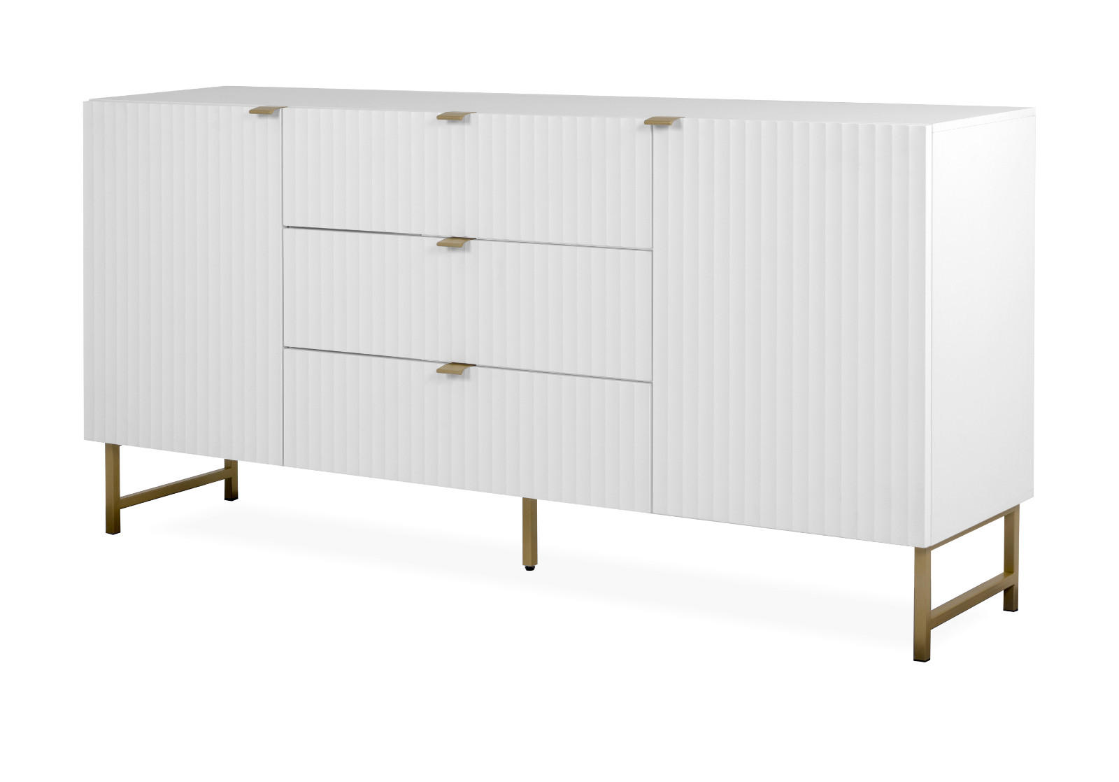 SIDEBOARD weiß, Gold 179 cm, Kommode mit Soft-Close und 3D-Struktur - Goldfarben/Weiß, Holzwerkstoff/Metall (179/90/41cm) - Furn.Design