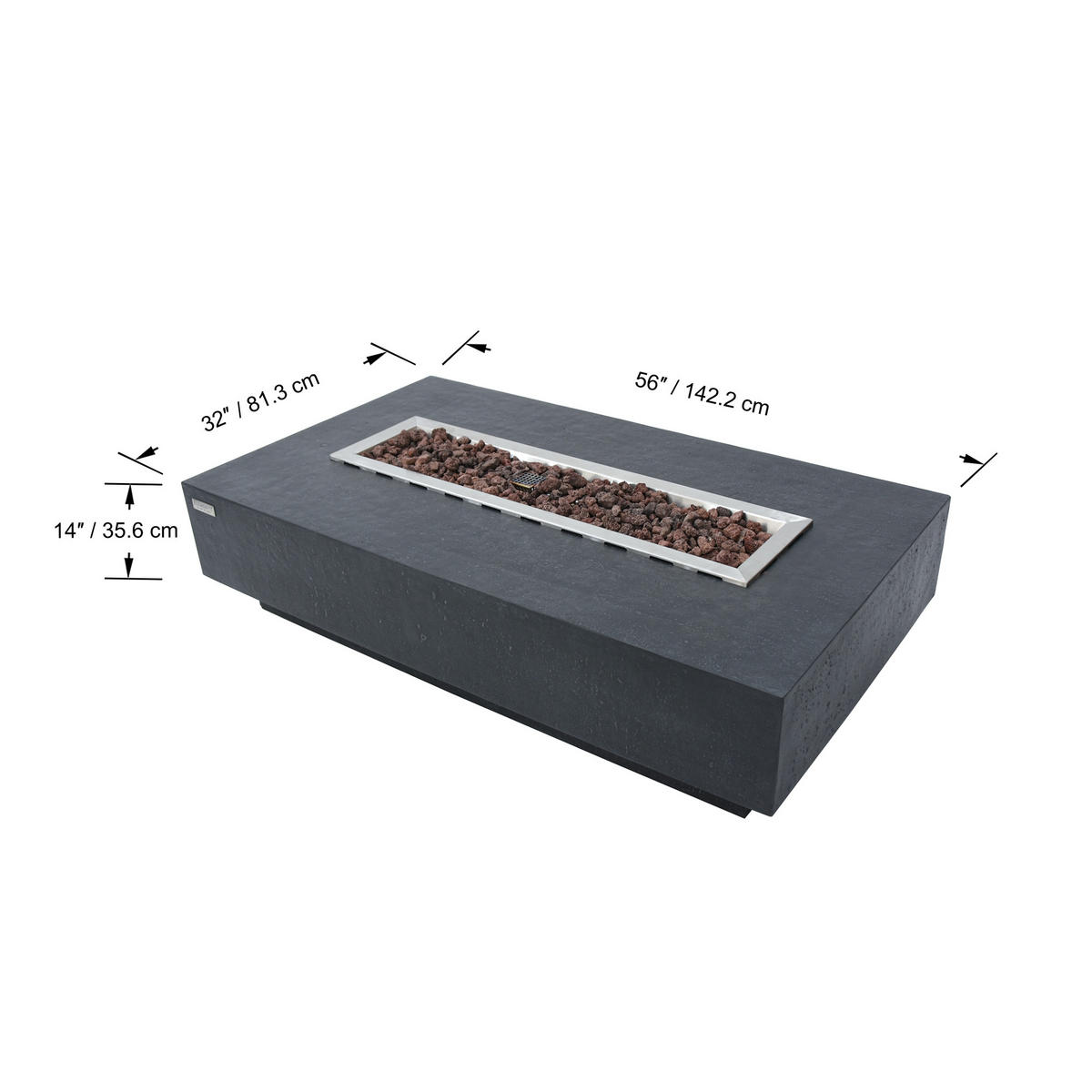 FEUERTISCH HAMPTON Gasfeuerstelle aus GF-Beton 142/35/35 cm - Dunkelgrau, Naturmaterialien (81/35/142cm) - Elementi