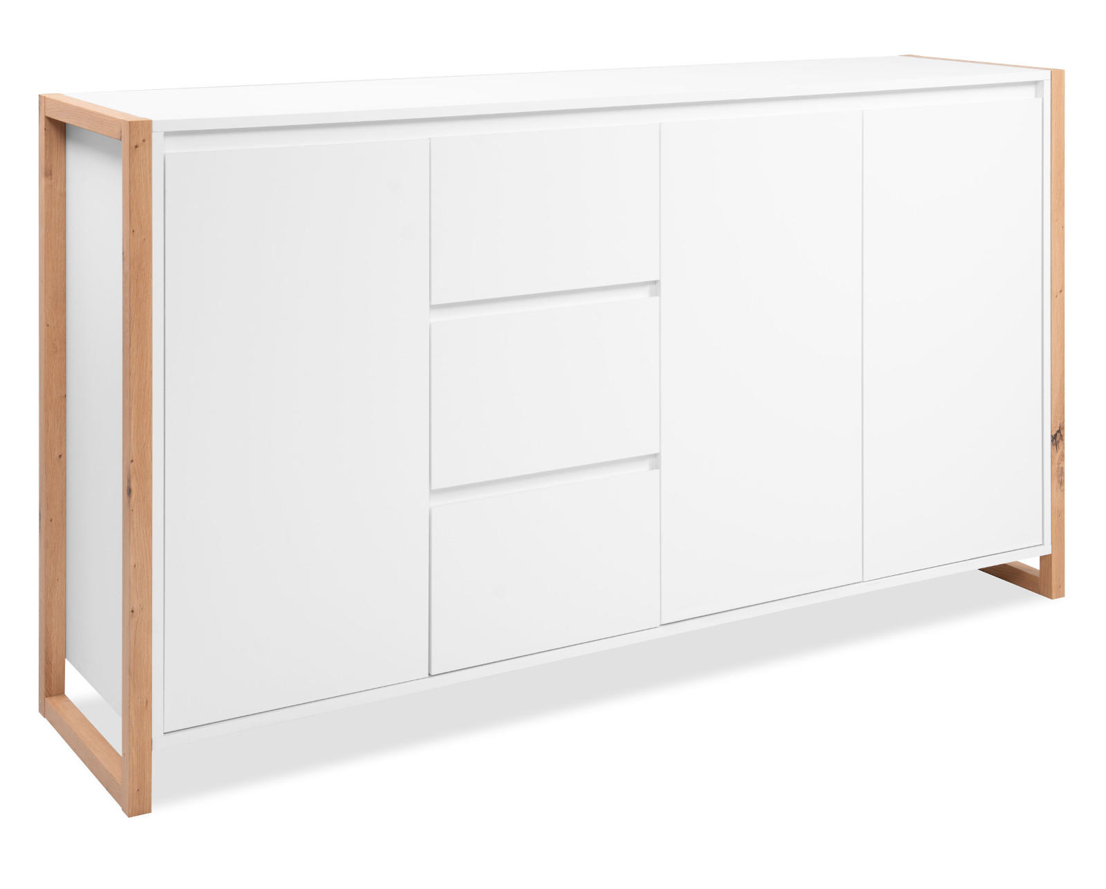 SIDEBOARD weiß, Eiche Artisan 160 x 88 cm, Kommode mit viel Stauraum - Weiß/Eiche Artisan, Holzwerkstoff (160/88/40cm) - Furn.Design