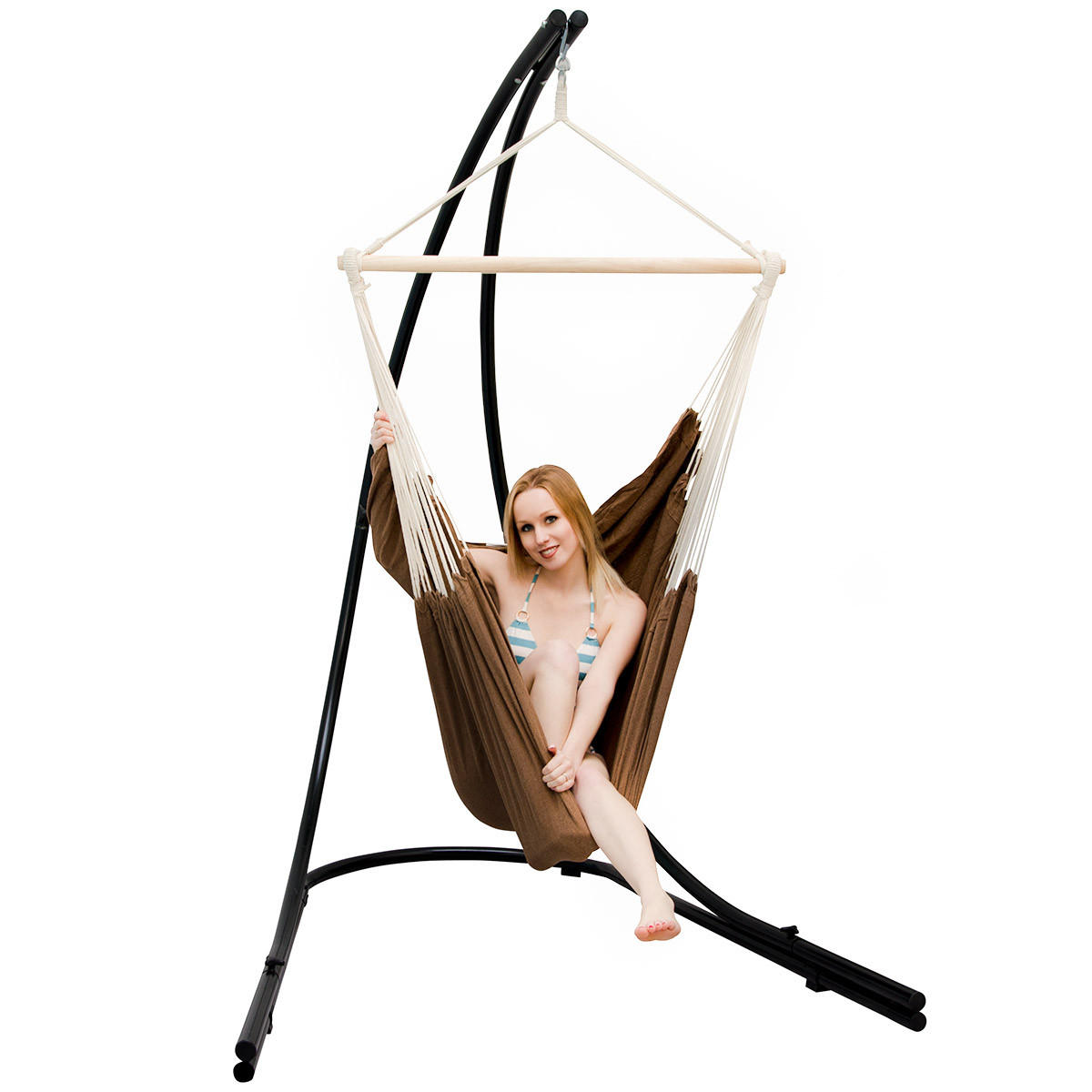 XL HÄNGESTUHL mit Gestell 210/140 cm , Braun/Schwarz - Braun, Textil (140/210/160cm) - Amanka