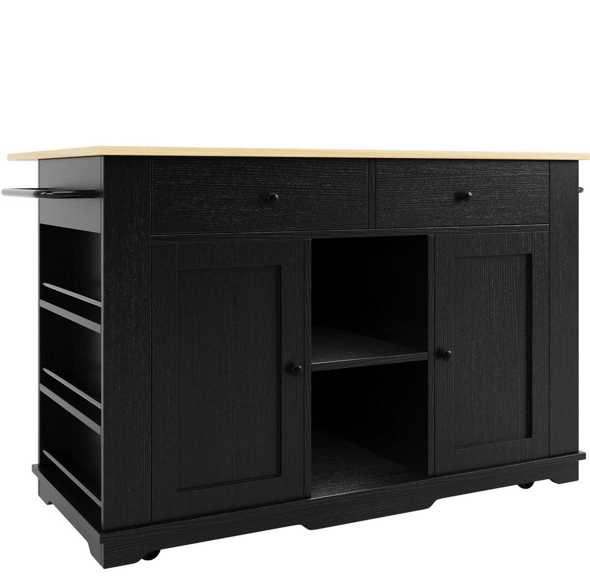 KÜCHENINSEL 151,5/59,7/91,7 cm schwarz mit Steckdosen und klappbarer Tischplatte - Schwarz, Holzwerkstoff (151.5/91.7/84.7cm) - OKWISH