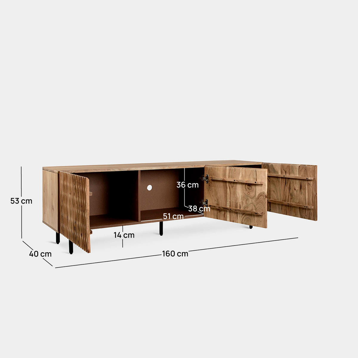 TV-ELEMENT Diya Natürlich 160 cm x 52 cm - Naturfarben, Holz (160/52/40cm) - Klast Home