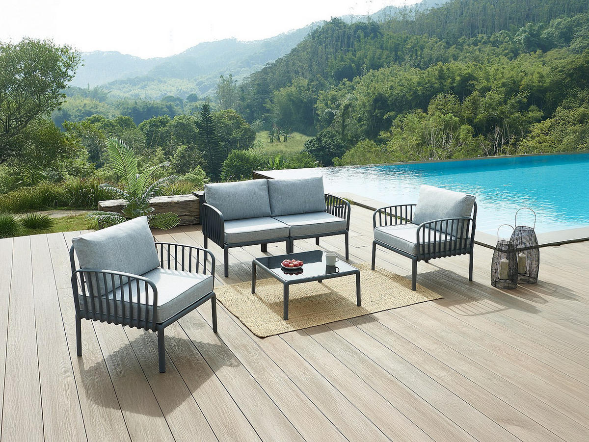GARTENSITZGRUPPE im Set - 4 Personen - Plastik - Anthrazitgrau - Anthrazit, Kunststoff - Vente-Unique