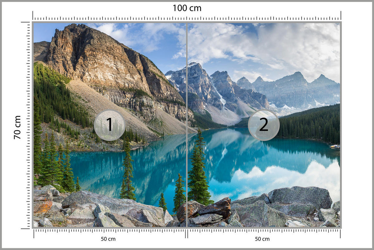 FOTOTAPETE für Wohnzimmer Bergsee Landschaft 3D 100x70 - Beige/Braun, Papier (100/70cm) - Muralo