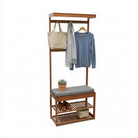 VĚŠÁK na kabát - hnědá, dřevo/textil (70/175/33cm) - Relaxdays