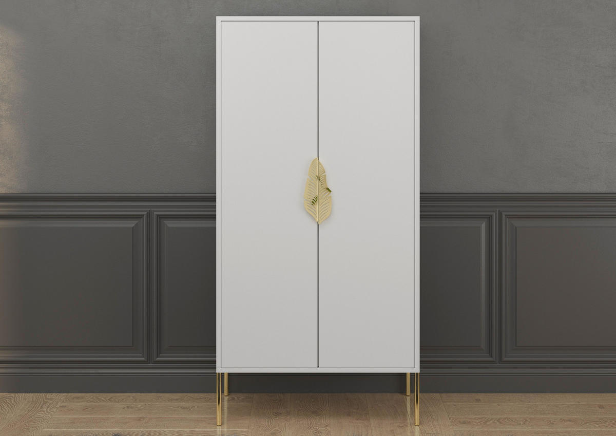 HIGHBOARD Merlin, Weiß, Goldene Details - Goldfarben/Weiß, Holzwerkstoff/Metall (80/160/40cm) - Skandica