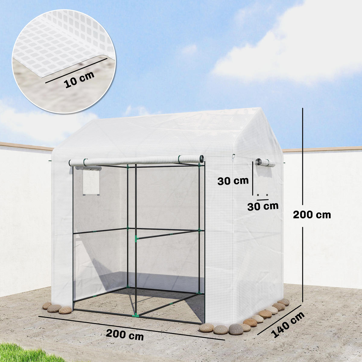 FOLIENGEWÄCHSHAUS Stahl PE Weiß - Weiß, Kunststoff (140/200/200cm) - Outsunny