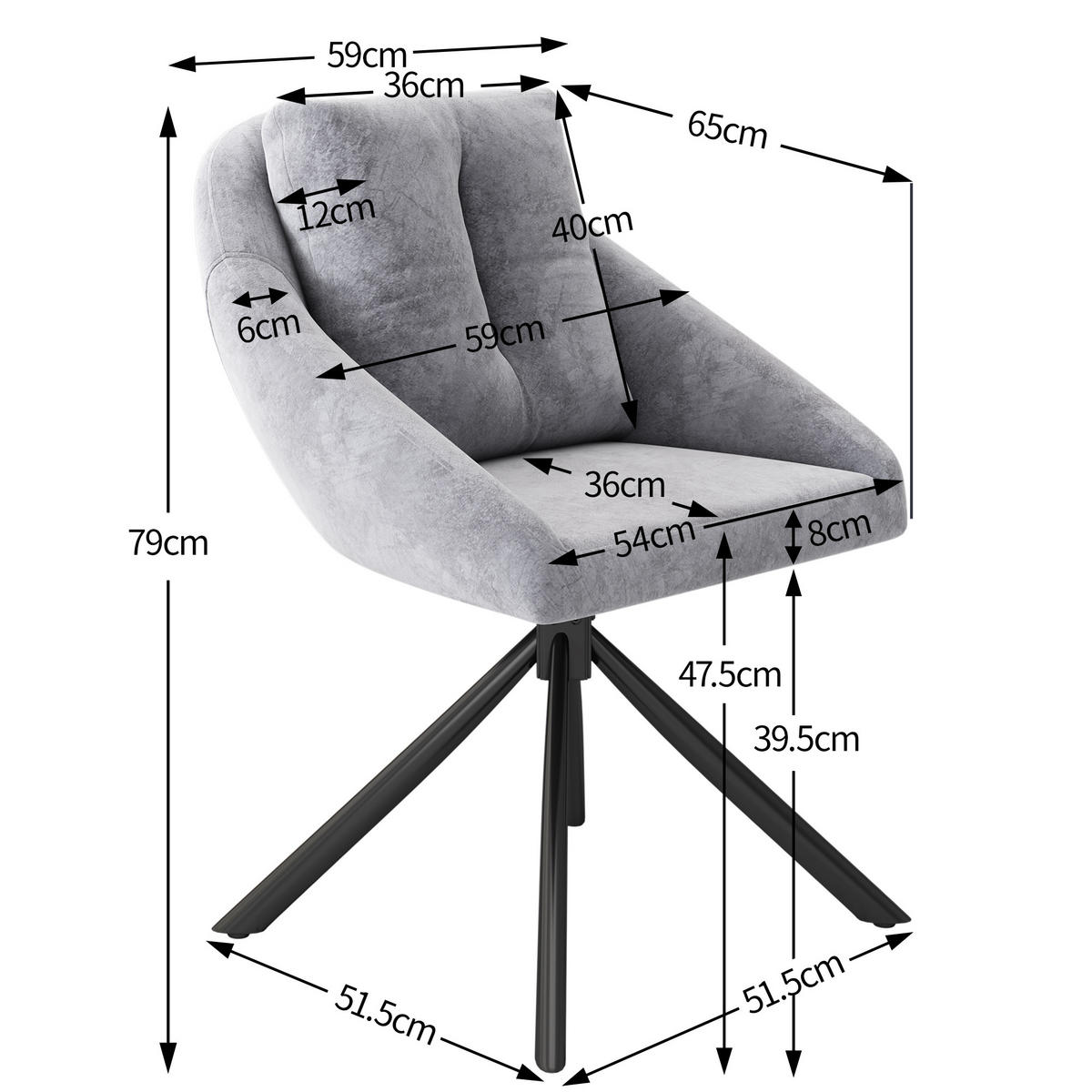ESSZIMMERSTUHL Drehbar Grau Samt, Ergonomisch, Modern - Grau, Textil (65/79/59cm) - FLIEKS