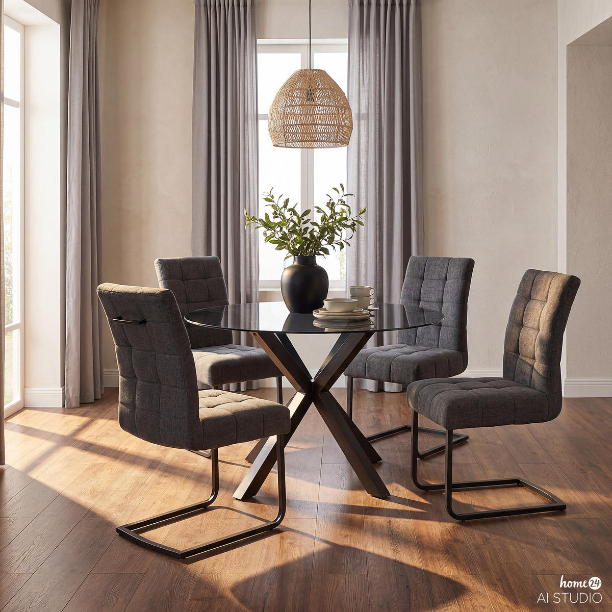 FREISCHWINGER - 2er Set - Flachgewebe / Eisen - Dunkelgrau/Schwarz, Textil/Metall (48/96/64cm) - home24