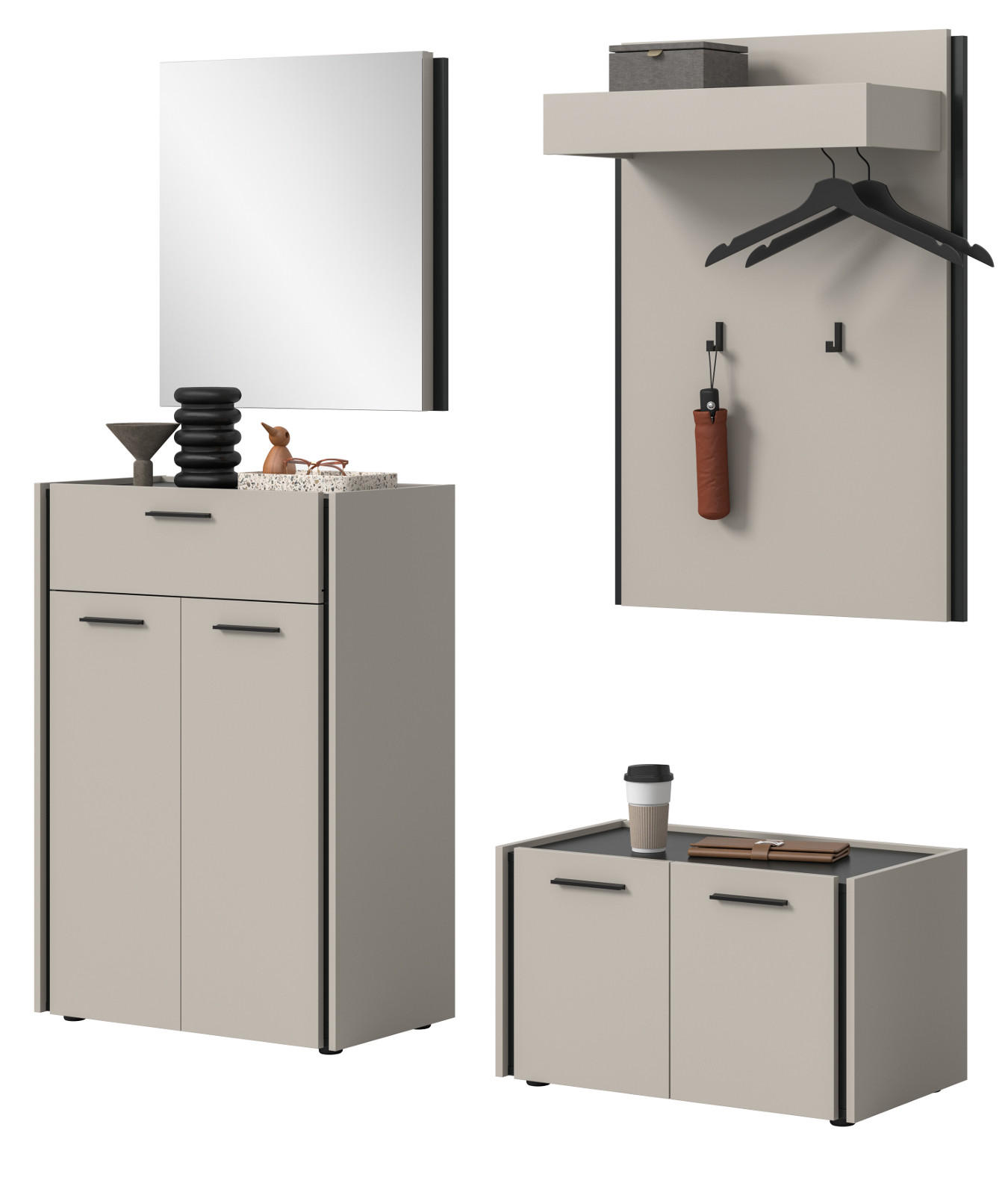 Inn.Furn Garderoben-Set Kaschmir, Schwarz 165x190x40 cm