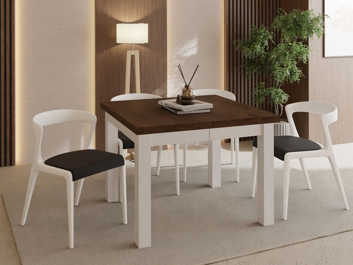 ESSTISCH Toren Weiß ausziehbar verlängerbar quadratisch, Eiche Braun Rustikal 100-200/100/76.5 cm - Alteiche/Weiß, Holz/Holzwerkstoff (100/100/77cm) - WFL GROUP