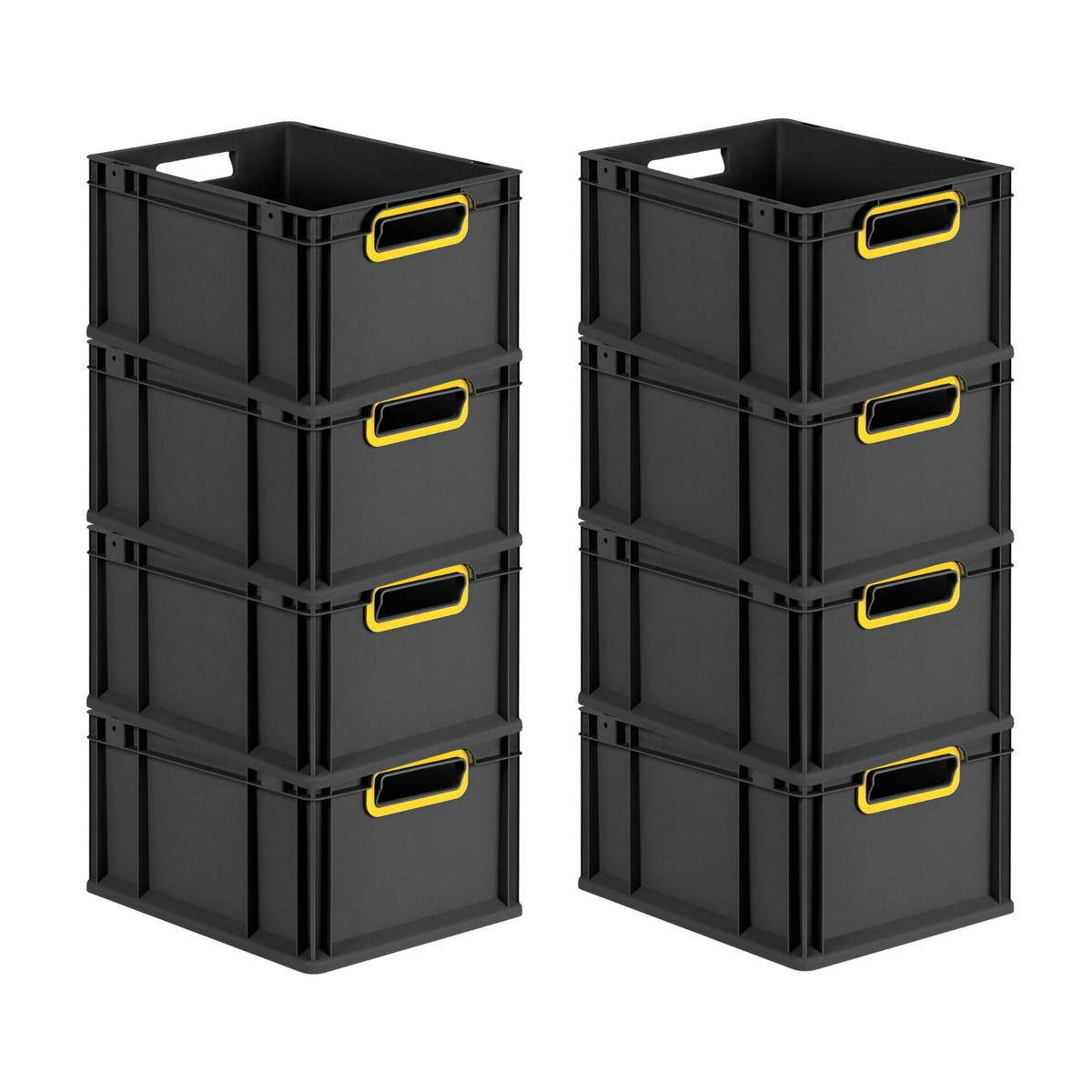 EUROBOX 8x NextGen Color 22x30x40 cm 20 Liter Griffe gelb offen, Schwarz - Gelb/Schwarz, Kunststoff (30/22/40cm) - PROREGAL
