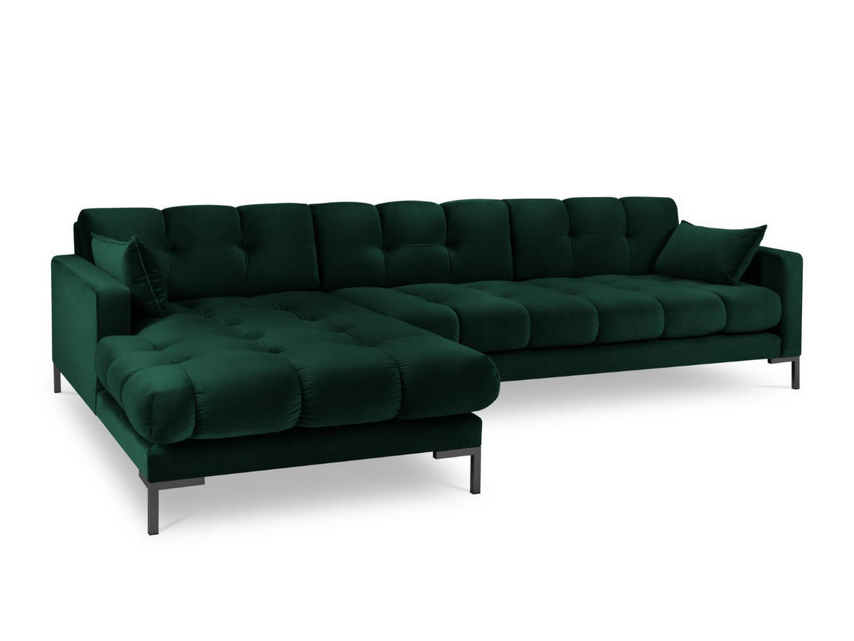 ECKSOFA links Mamaia aus Samt flaschengrün 5 Sitzplätze - Grün, Textil (185/293cm) - Micadoni