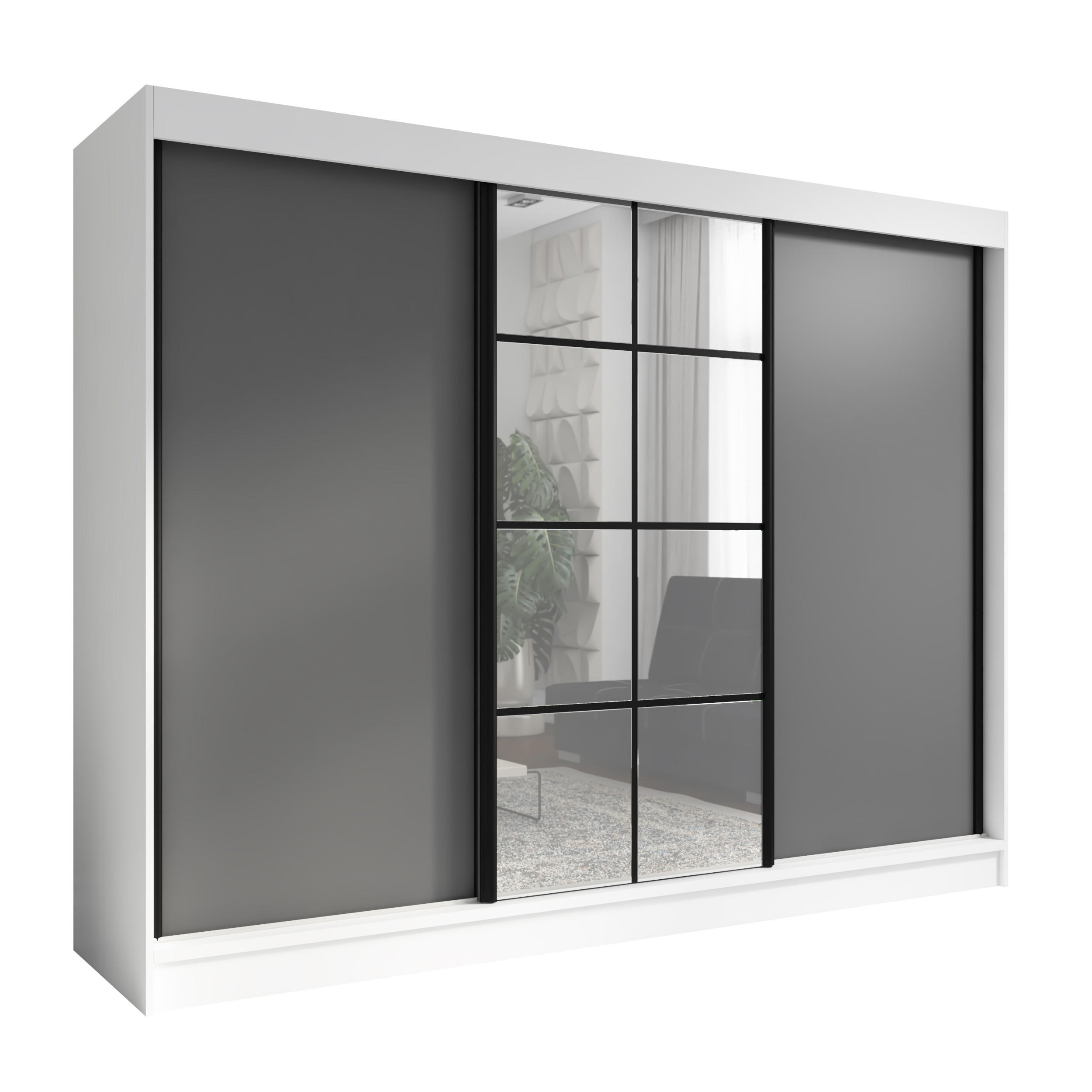A&J MöbelLand Schwebetürenschrank Weiß, Graphit 200x215x59.5 cm