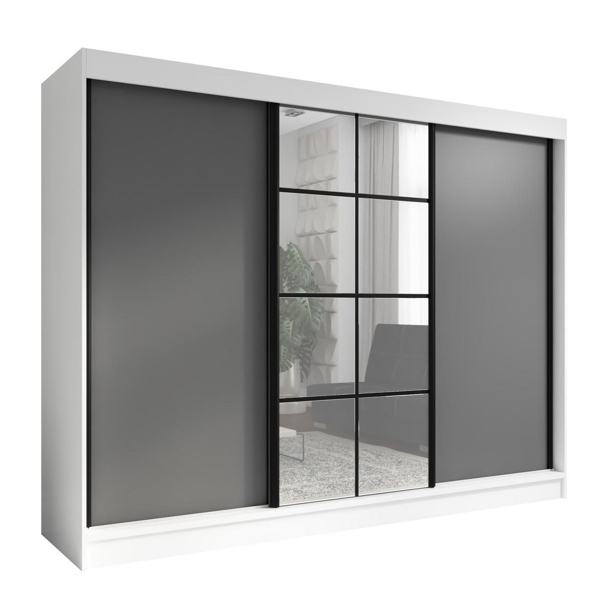 SCHWEBETÜRENSCHRANK 200 CM ORAVELLE Farbe: Weiß / Graphit - Graphitfarben/Weiß, Holzwerkstoff (200/215/59.5cm) - A&J MöbelLand
