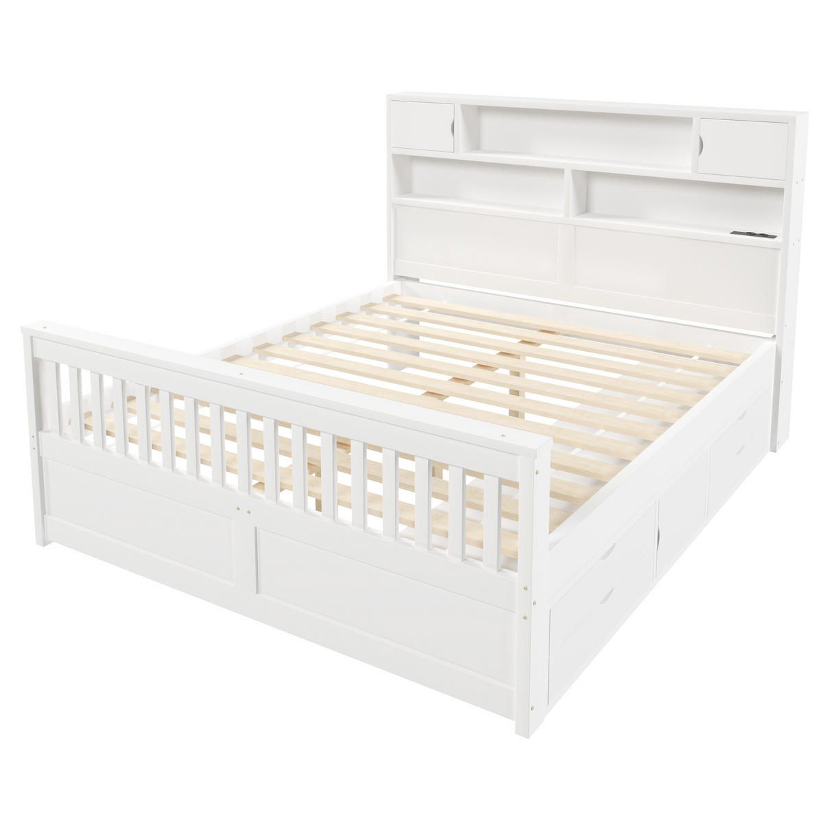 POSTEĽ s úložným priestorom 160/200 cm biela s LED čelom a 4 zásuvkami z MDF a preglejky - biela, kompozitné drevo (160/200cm) - OKWISH