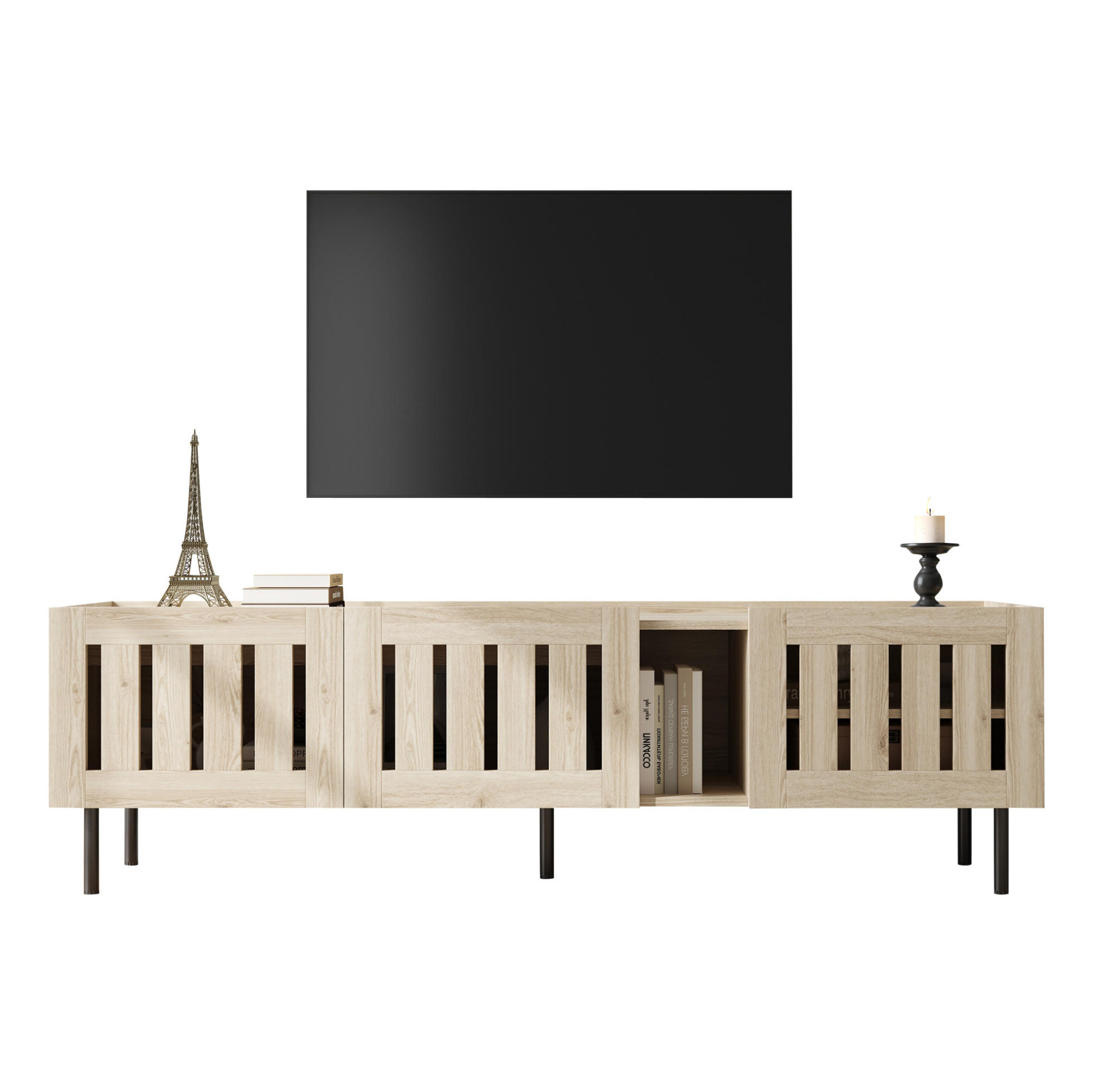 TV-LOWBOARD 160/40/47 cm Natur aus MDF mit Lamellentüren - Hellbraun, Holzwerkstoff (160/47/40cm) - OKWISH