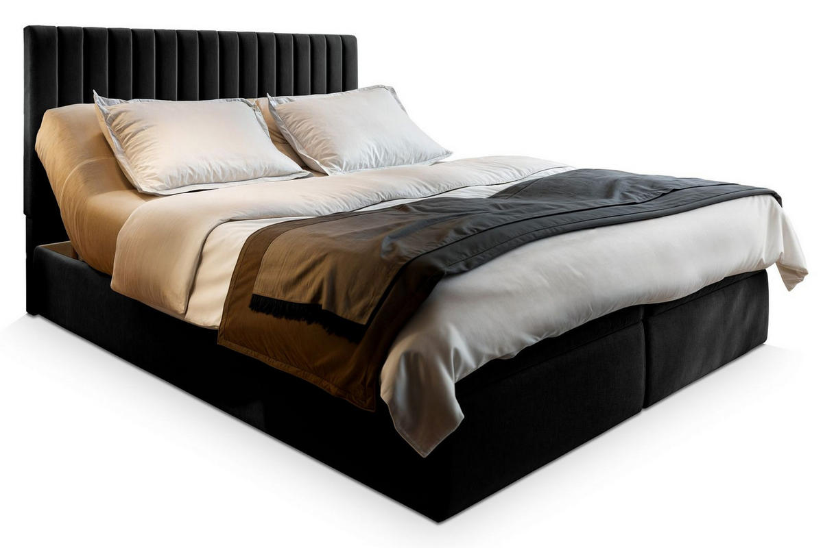 BOXBETT MURLO 140x200 cm mit Matratze und Topper - Schwarz - Schwarz, Holz (140/200cm) - MASSENO